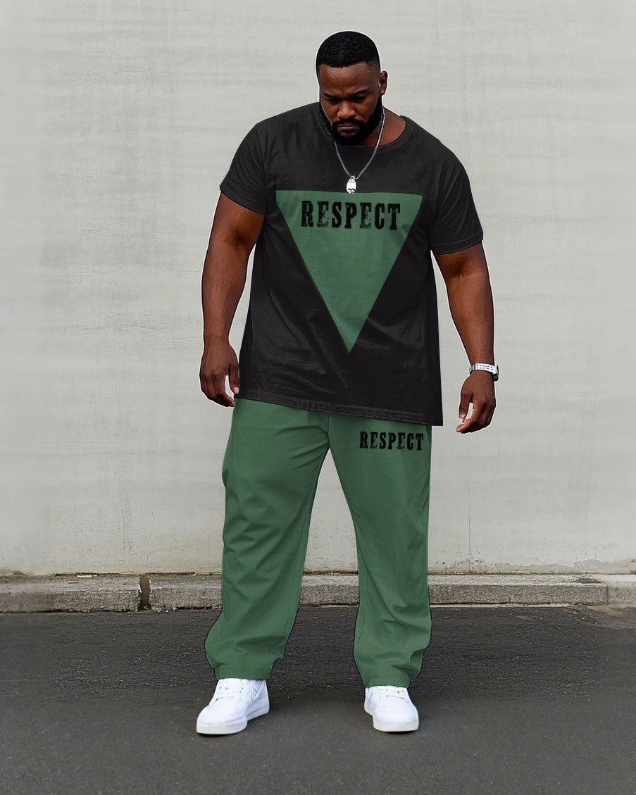 Big & Tall Black Green Geometric T-Shirt Pants Set for big men view 1