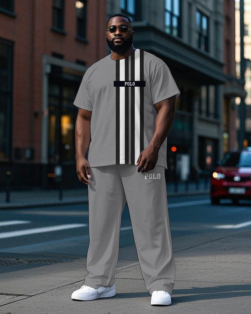 Big & Tall Striped Graphic T-Shirt Pants Set for big men view 1