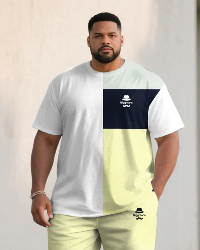 Big & Tall Black White Streetwear T-Shirt Shorts Set for big men view 2