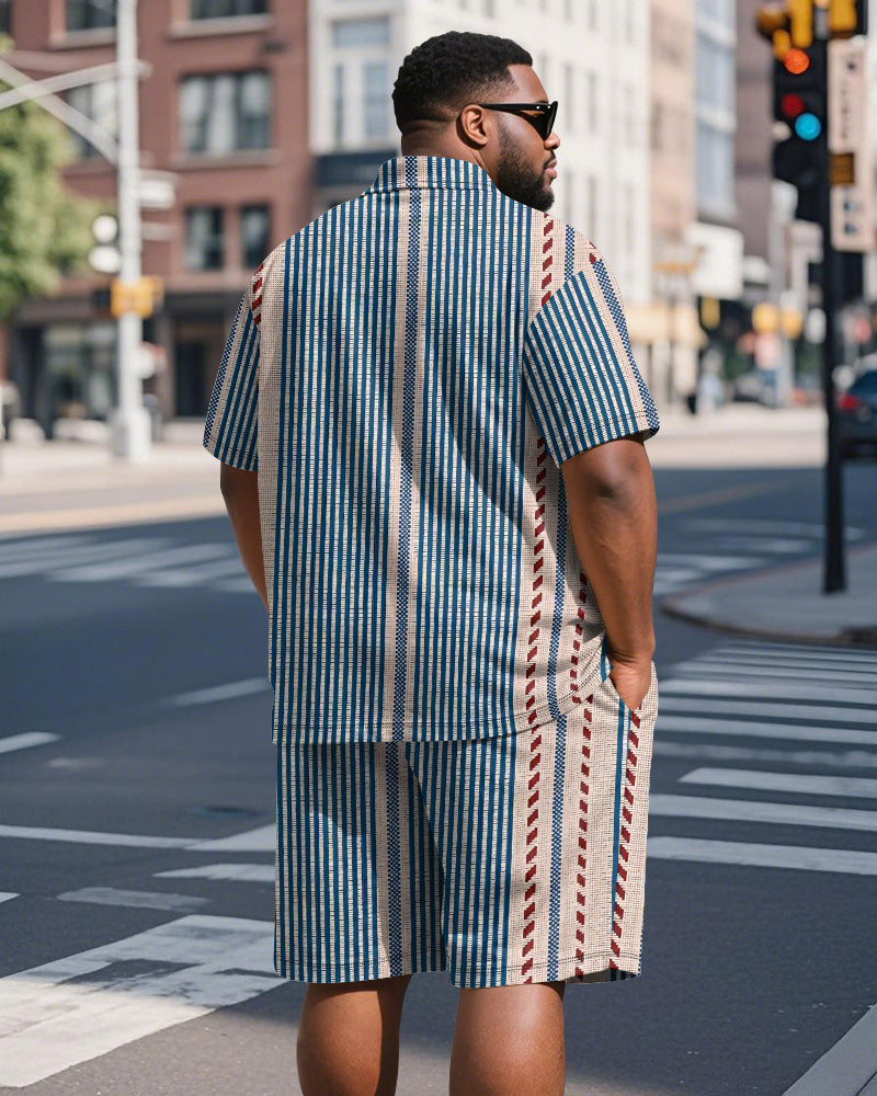 Big & Tall Blue Striped Graphic Polo Shorts Set for big men view 5