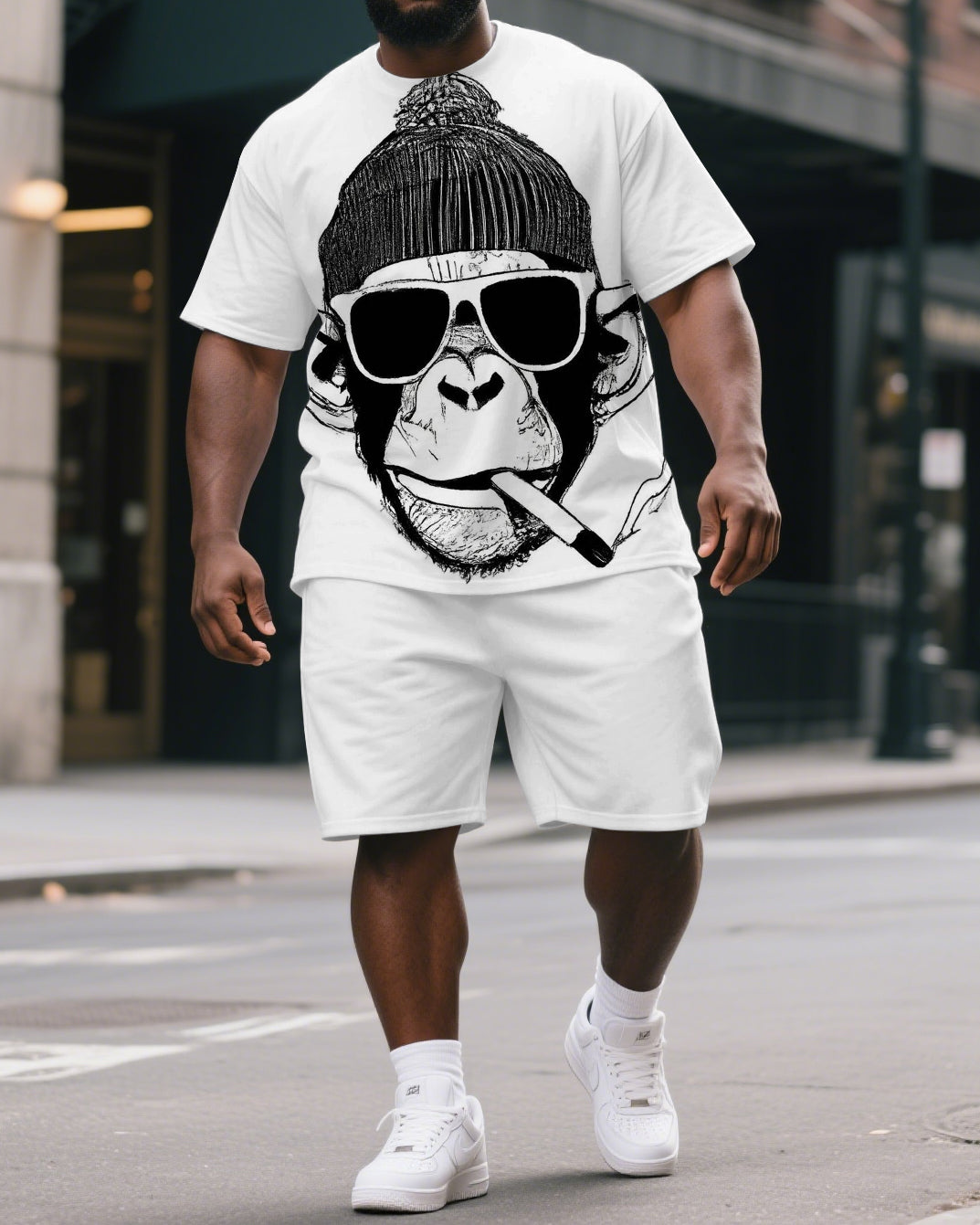 Big & Tall Graphic Streetwear T-Shirt Shorts Set for big men view 1