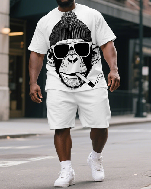 Big & Tall Graphic Streetwear T-Shirt Shorts Set for big men view 1