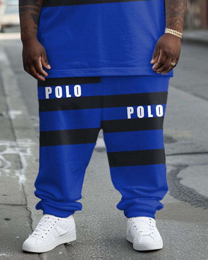 Big & Tall Black Striped Graphic T-Shirt Pants Set for big men view 3