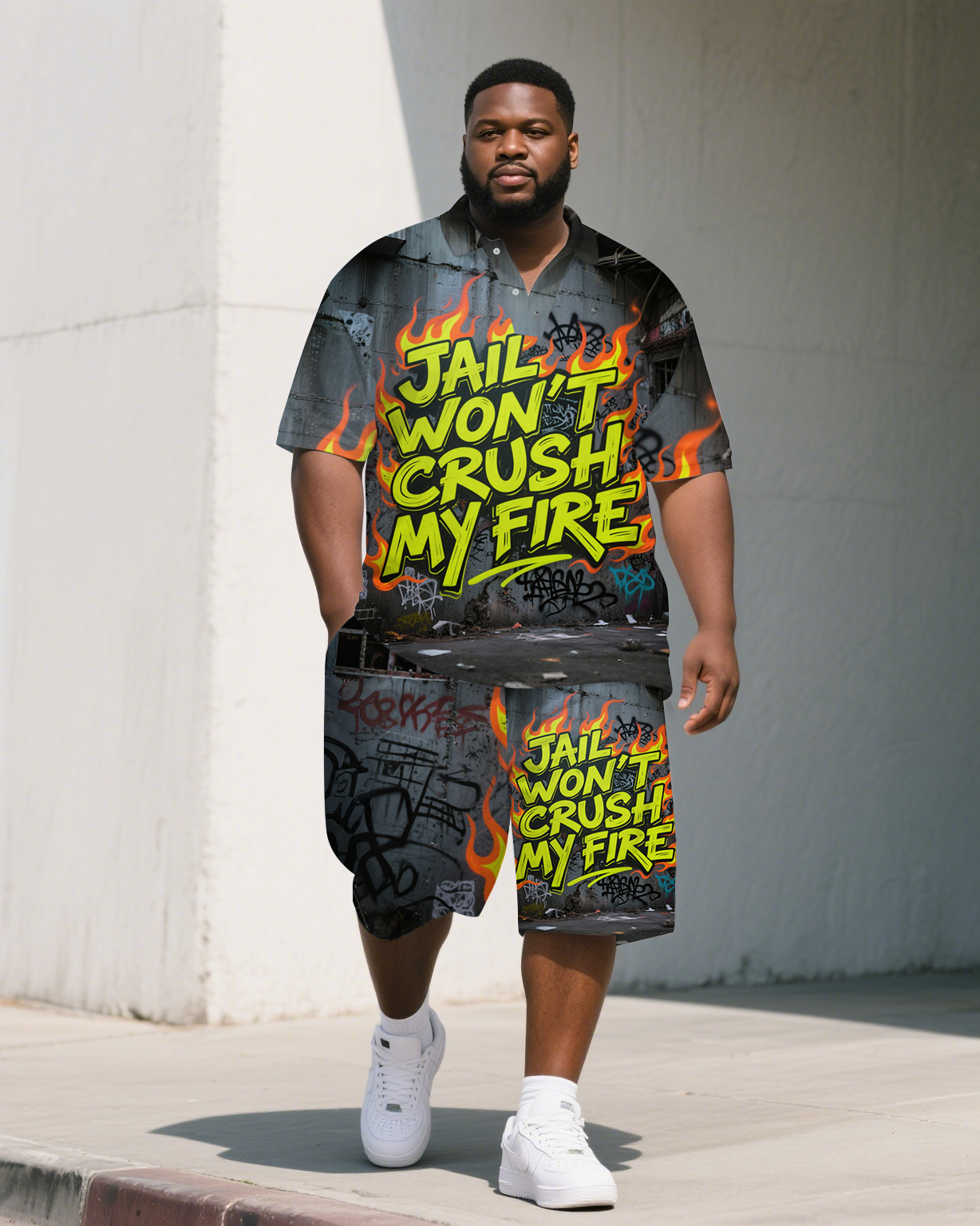 Big & Tall Graphic Polo Shorts Set for big men view 1