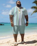 Big & Tall Hawaiian Striped T-Shirt Shorts Set for big men view 2