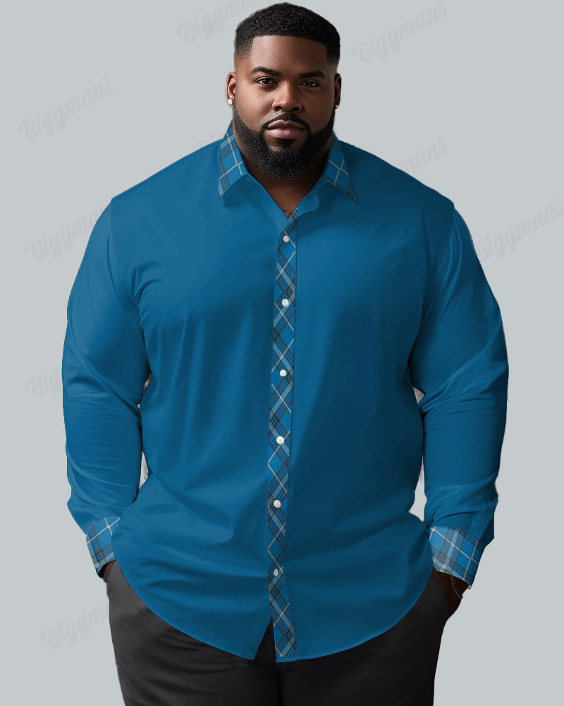 Big & Tall Geometric Patchwork Long Sleeve Shirt for big men view 3
