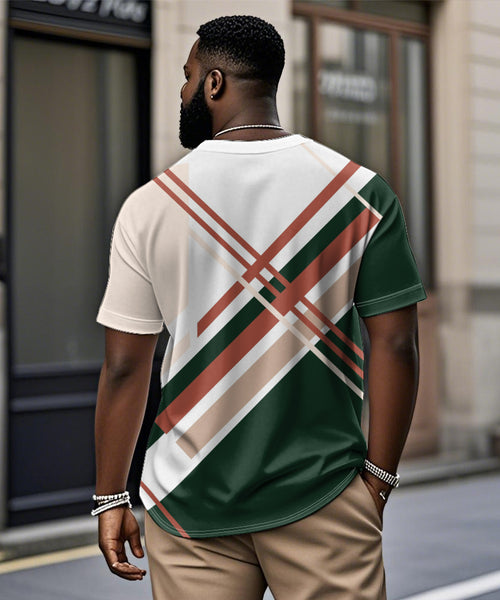 Big & Tall Green Geometric Striped T-Shirt for big men view 2