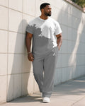 Big & Tall White Gray Graffiti T-Shirt Pants Set for big men view 1