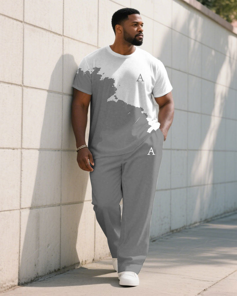 Big & Tall White Gray Graffiti T-Shirt Pants Set for big men view 1