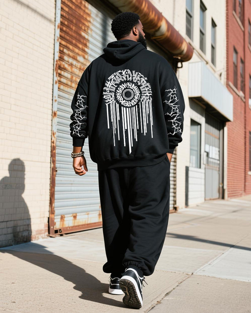 Big & Tall Black Graphic Hoodie Sweatpants Set for big men view 4