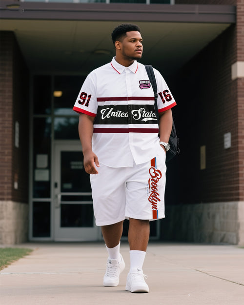 Big & Tall Colorblock Geometric T-Shirt Shorts Set for big men view 1