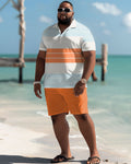 Big & Tall Colorblock Striped Polo Shorts Set for big men view 2