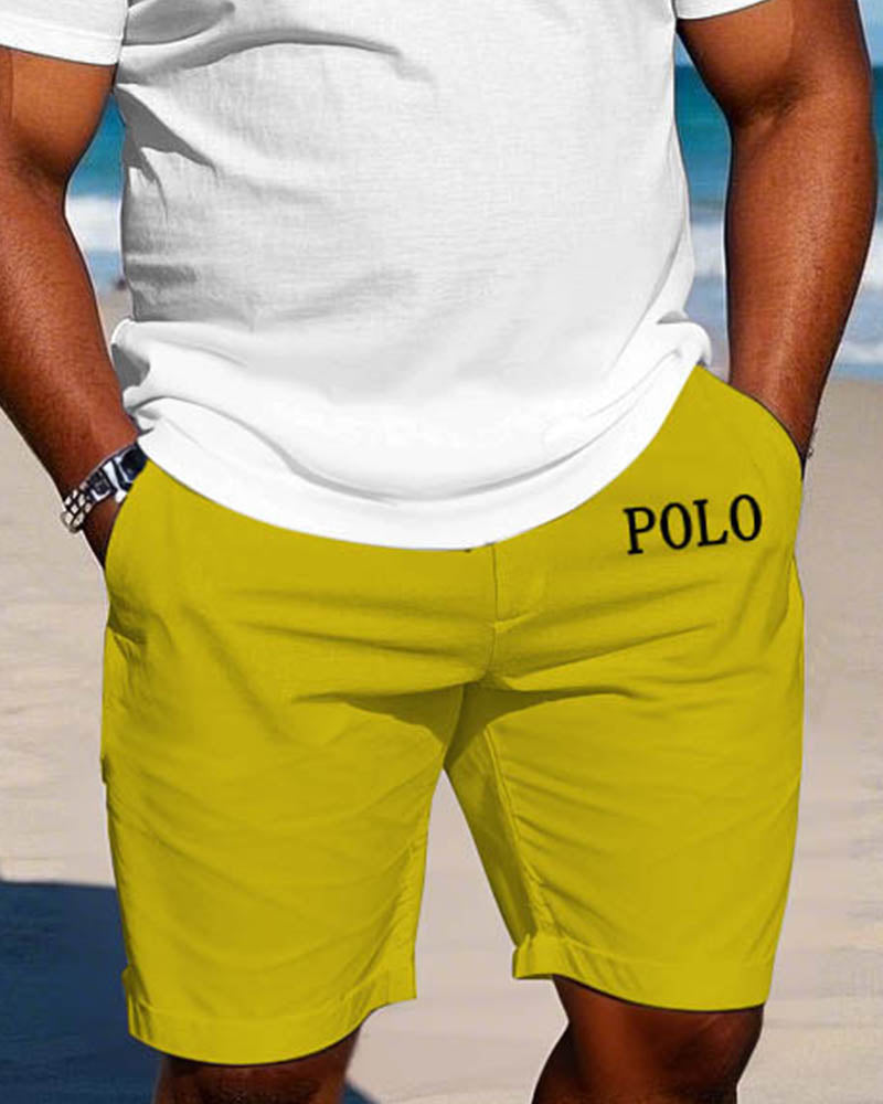Big & Tall Hawaiian Colorblock Polo Shorts Set for big men view 3