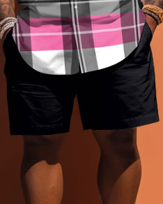 Big & Tall Pink Plaid Graphic T-Shirt Shorts Set for big men view 3