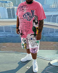 Big & Tall Graffiti T-Shirt Shorts Set for big men view 1