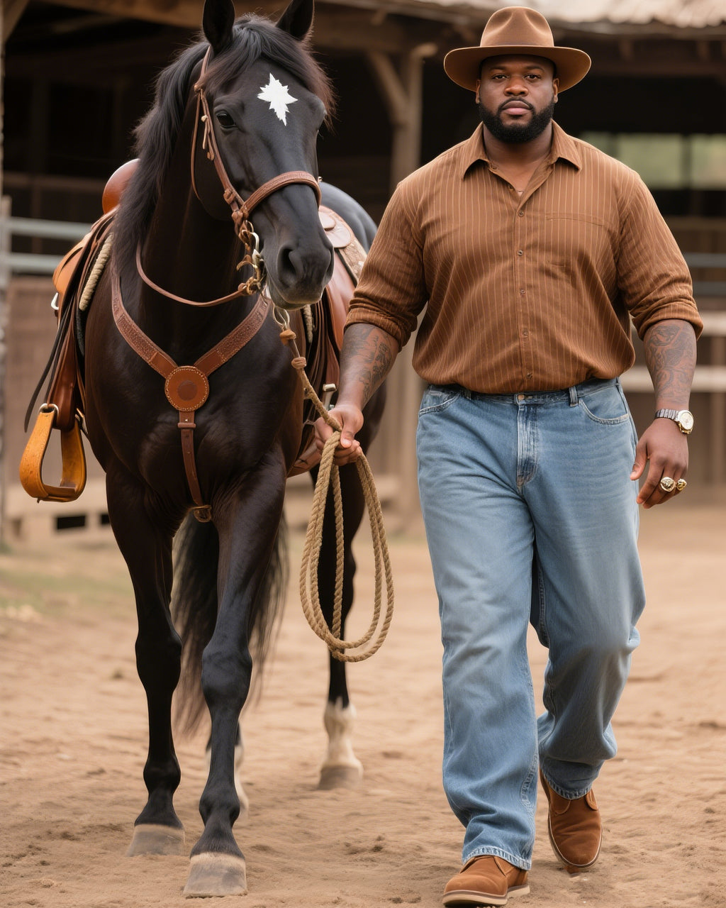 Big & Tall Western Denim Striped Jeans for big men view 1