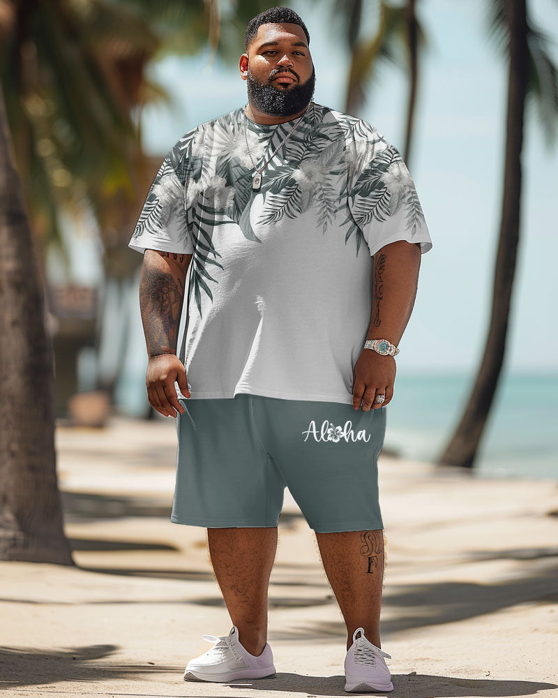 Big & Tall Hawaiian Graphic Floral T-Shirt Shorts Set for big men view 2