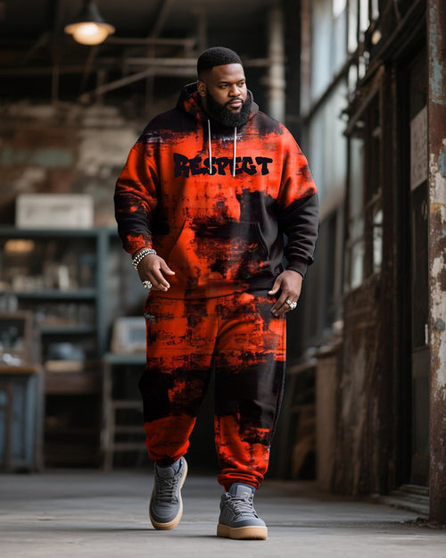Big & Tall Black Red Graphic Hoodie Sweatpants Set for big men view 1