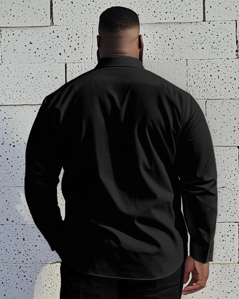 Big & Tall Black Graphic Patchwork Long Sleeve Shirt for big men view 2
