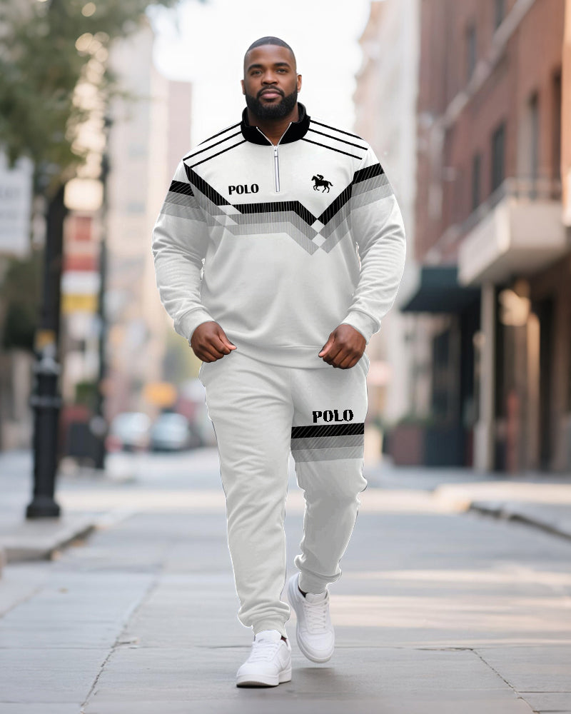 Big & Tall Black Gray Geometric Two-piece Set for big men view 1