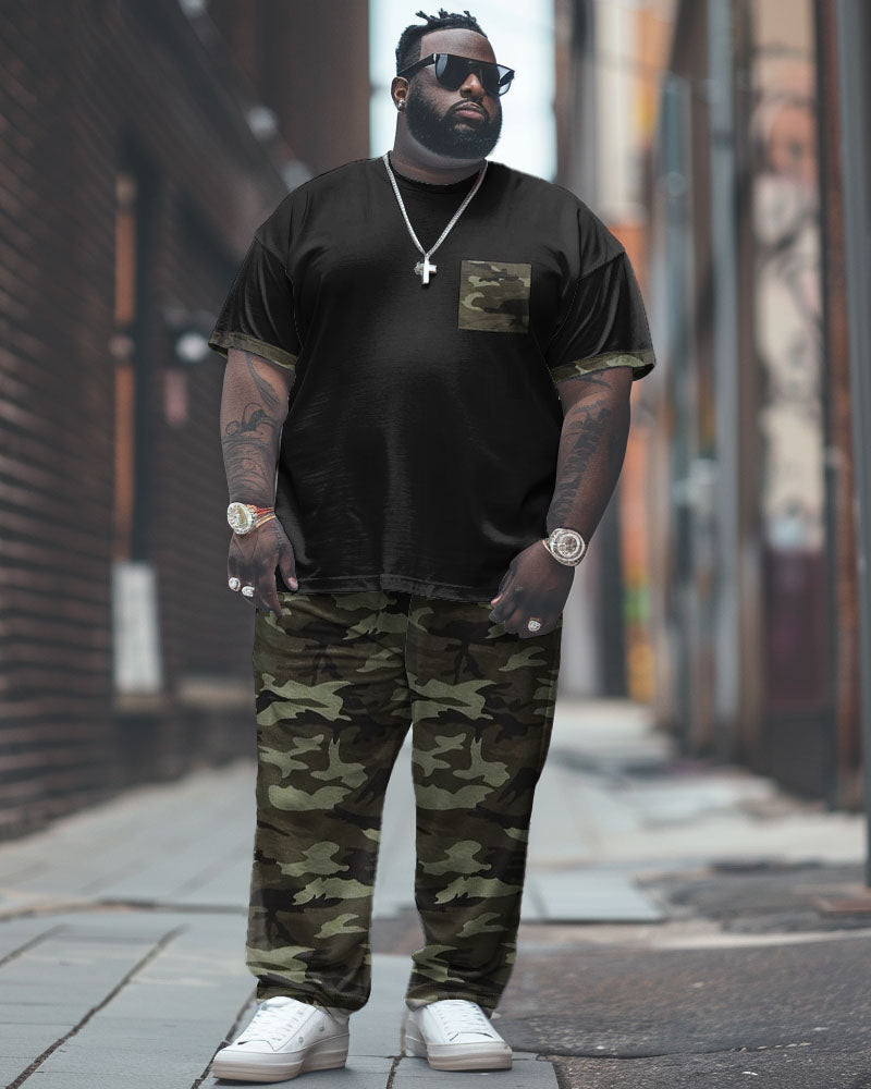 Big & Tall Graphic Camouflage T-Shirt Pants Set for big men view 1