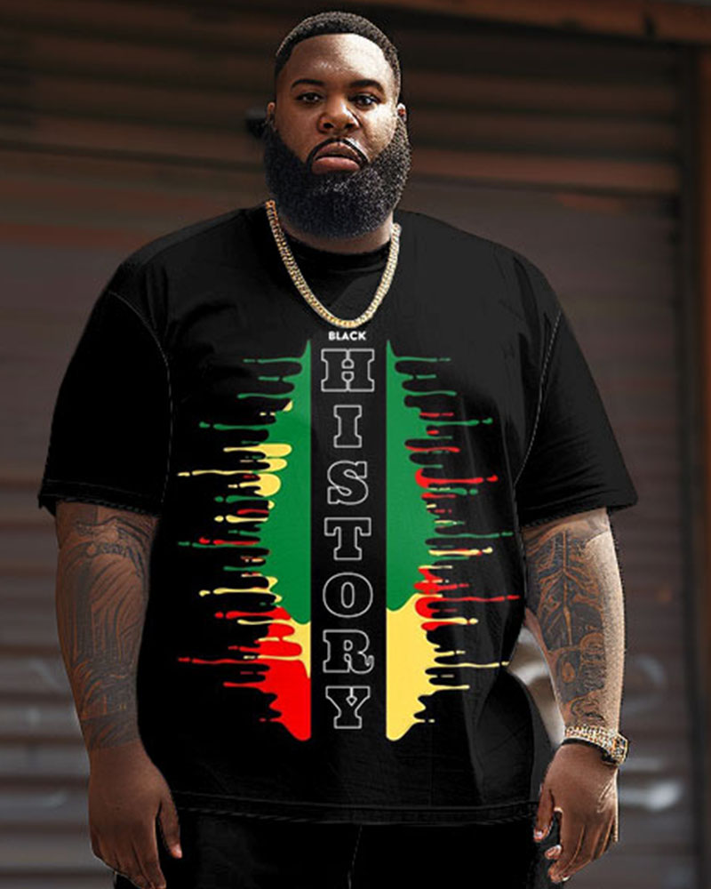 Big & Tall Black Juneteenth T-Shirt Shorts Set for big men view 3