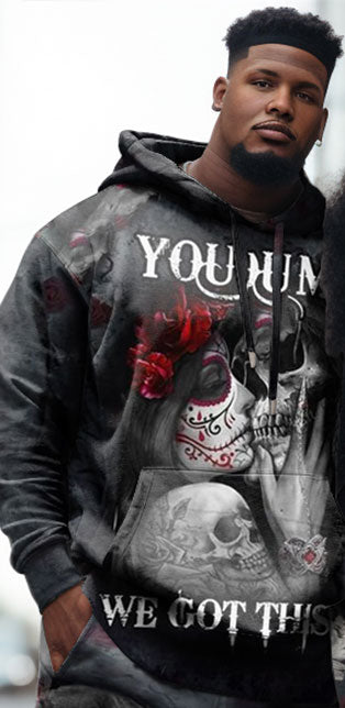 Big & Tall Skull Hoodie Sweatpants Set for big men view 2