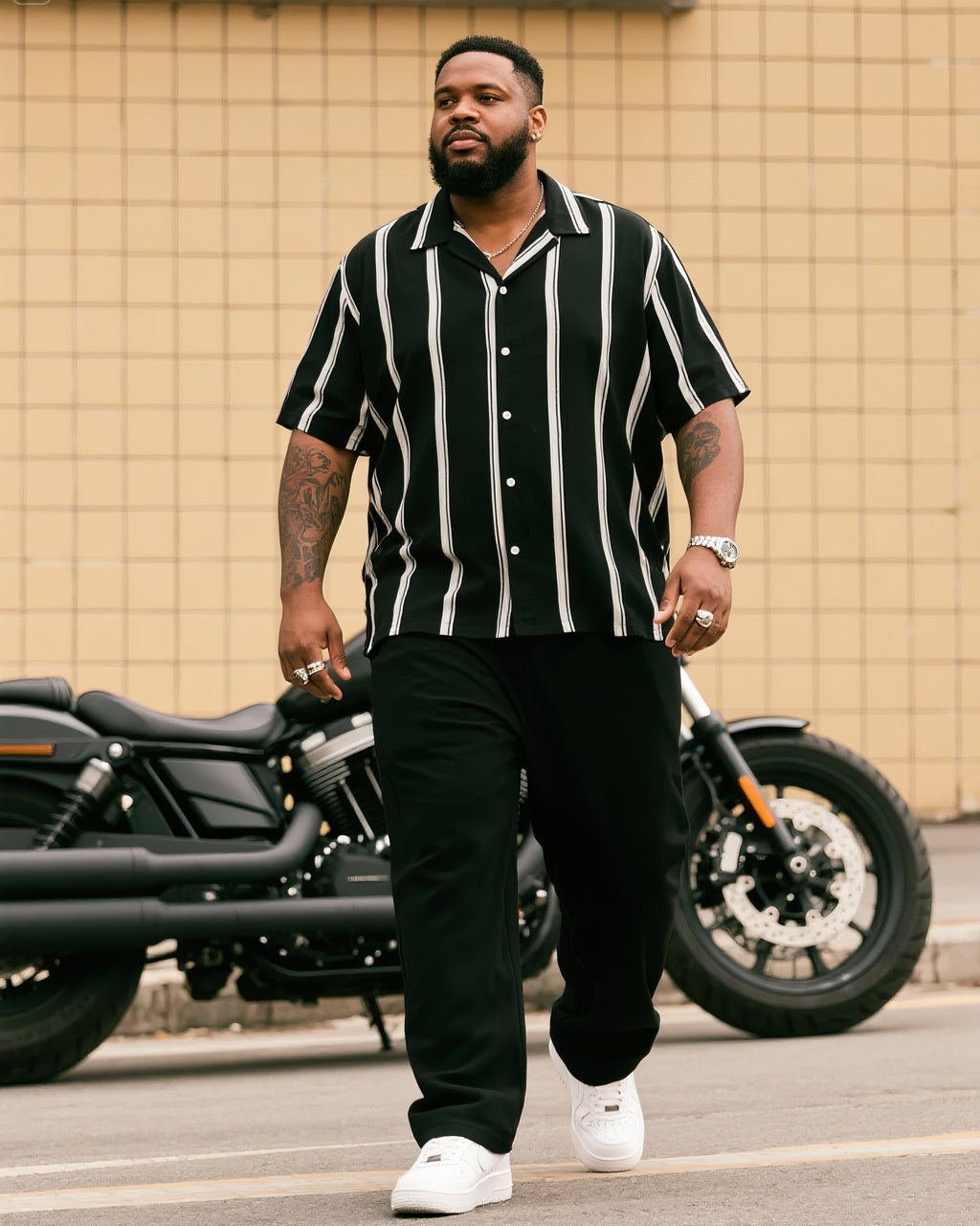 Big & Tall Striped T-Shirt Pants Set for big men view 1