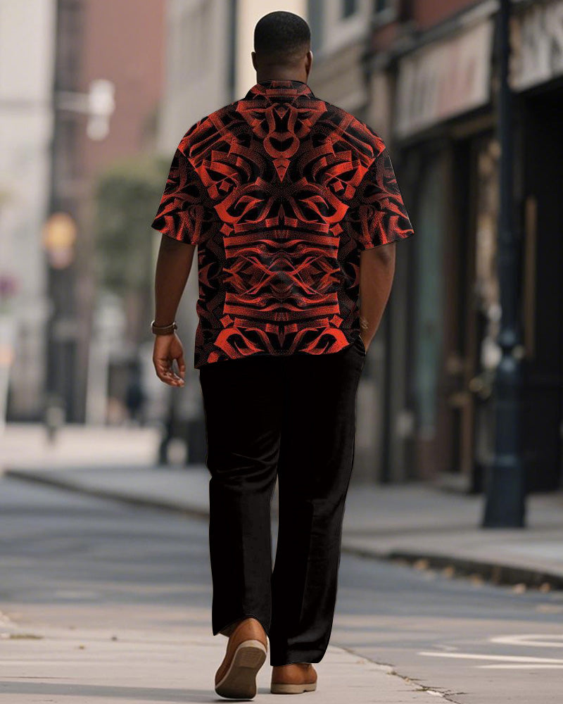 Big & Tall Black Red Gradient T-Shirt Pants Set for big men view 4