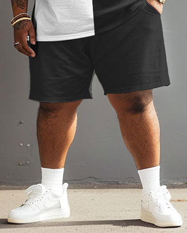 Big & Tall Black White Colorblock Two-piece Set for big men view 4