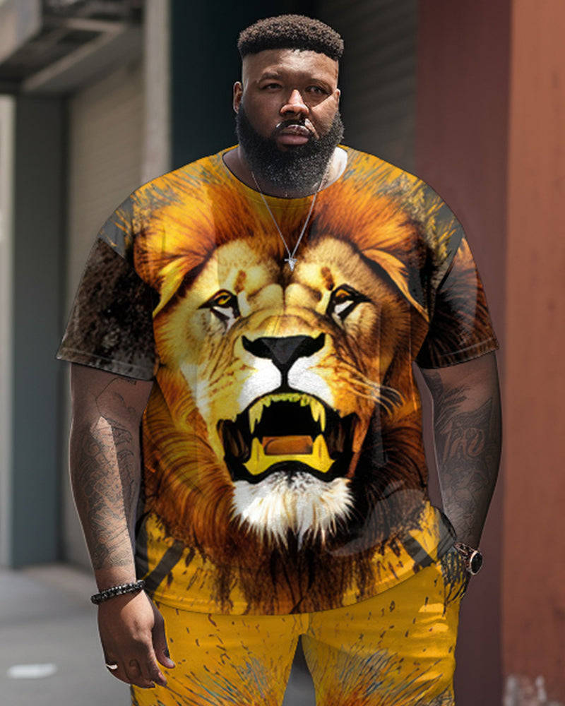 Big & Tall Yellow Graphic Streetwear Two-piece Set for big men view 2