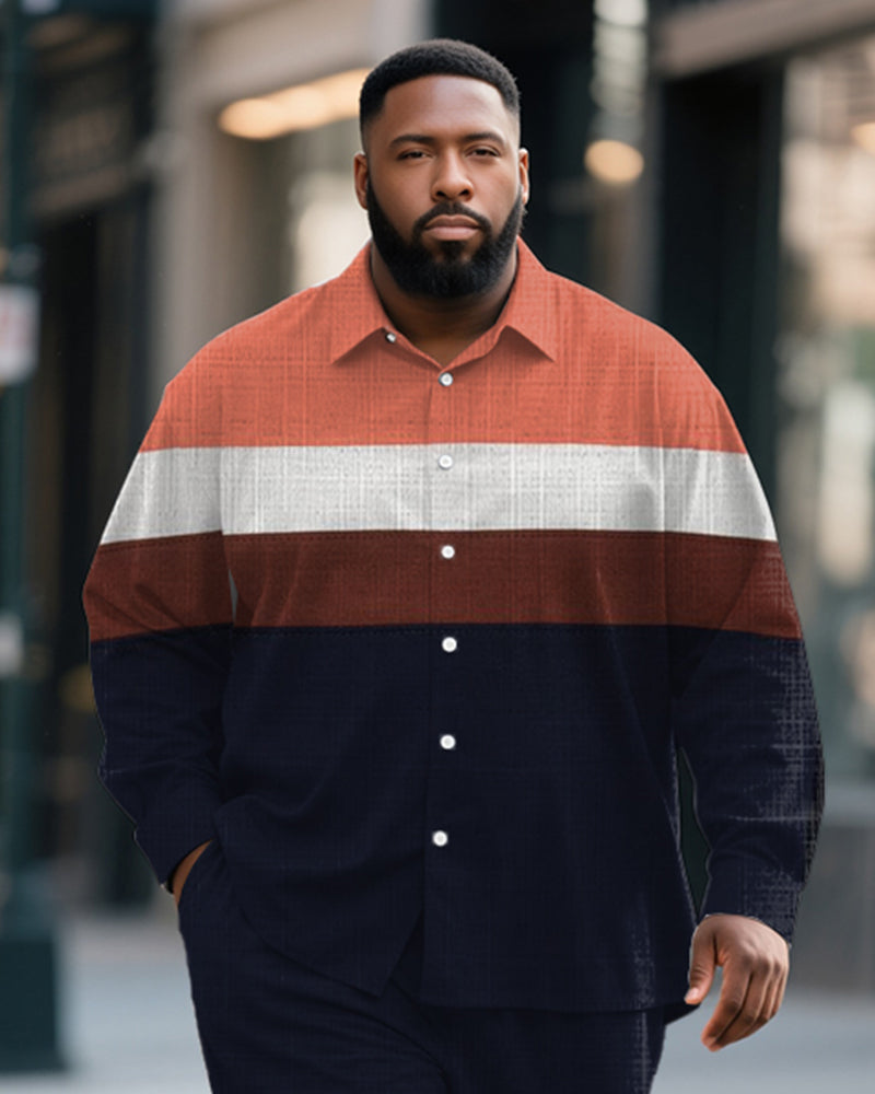 Big & Tall Blue Colorblock Striped T-Shirt Pants Set for big men view 2