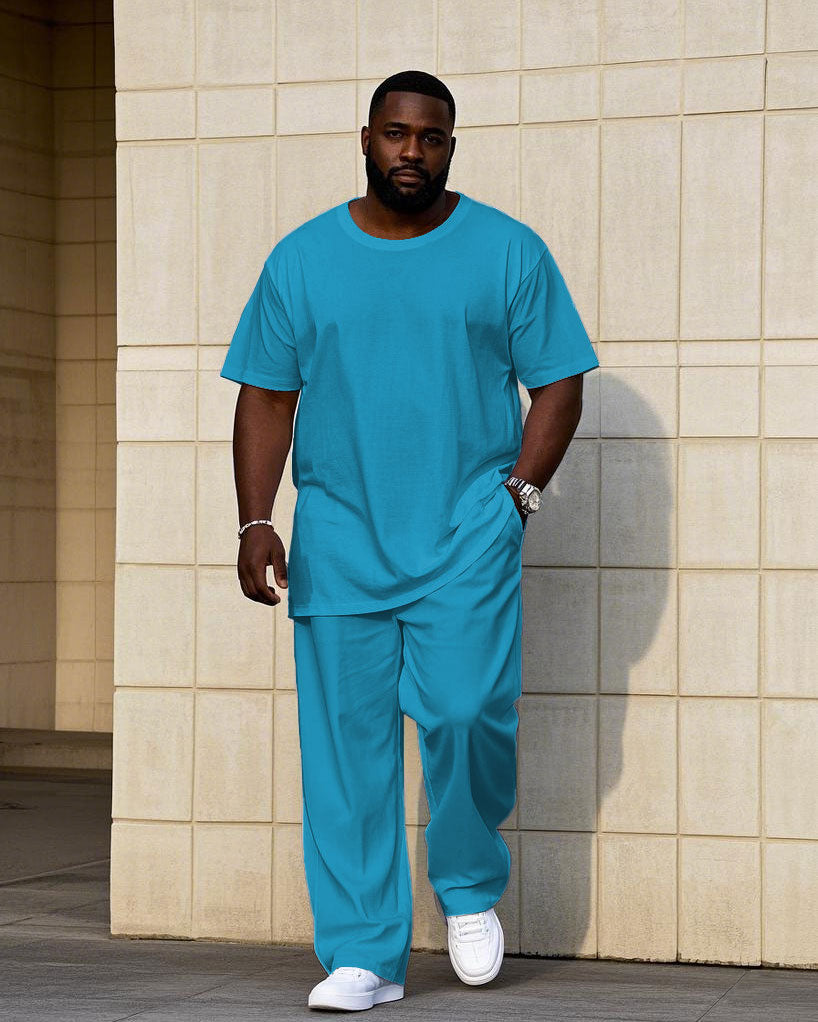 Big & Tall Solid Color Streetwear T-Shirt Pants Set for men view 9
