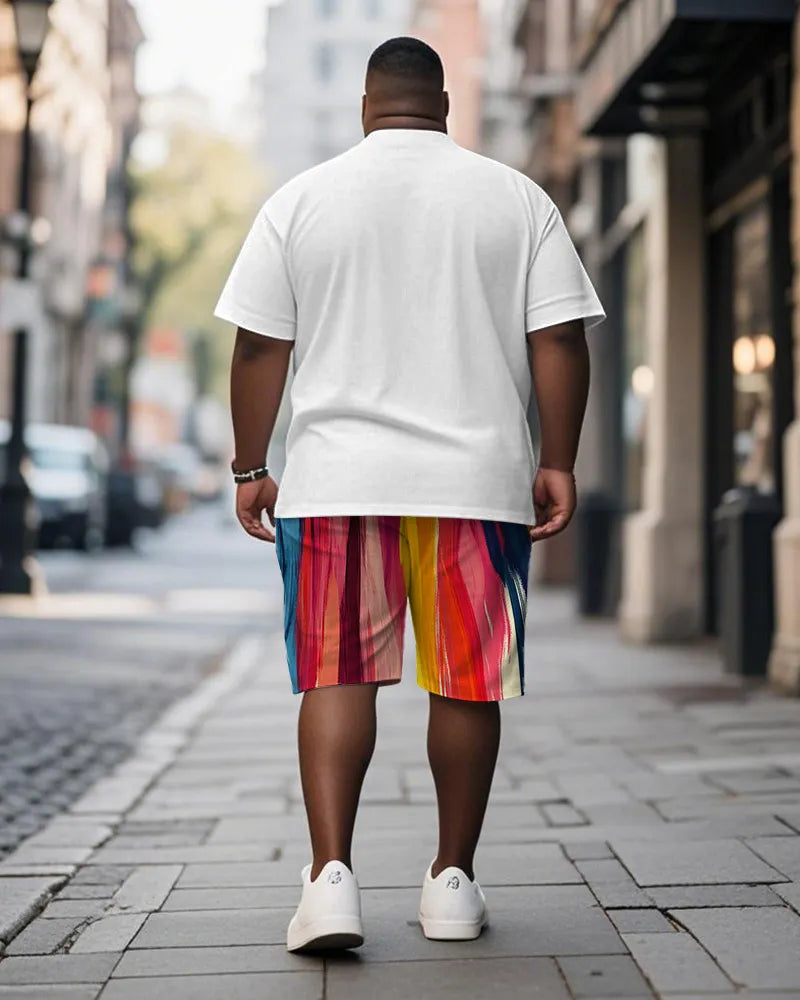 Big & Tall Striped Graphic T-Shirt Shorts Set for big men view 4