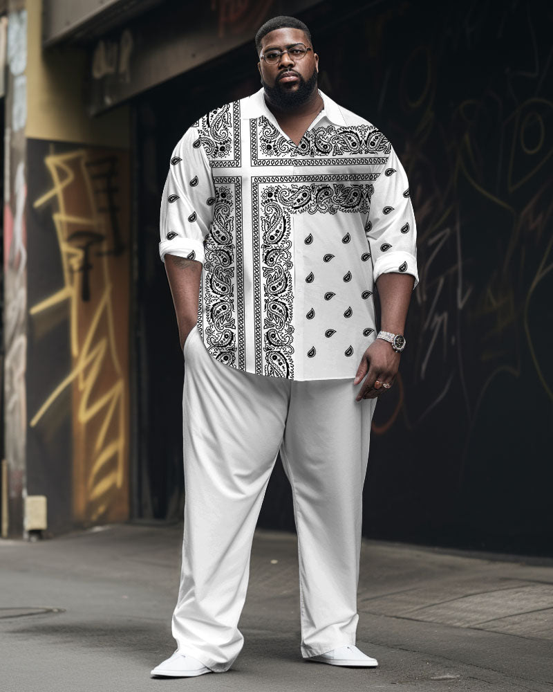 Big & Tall White Streetwear Vintage T-Shirt Pants Set for big men view 1