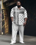 Big & Tall White Streetwear Vintage T-Shirt Pants Set for big men view 1