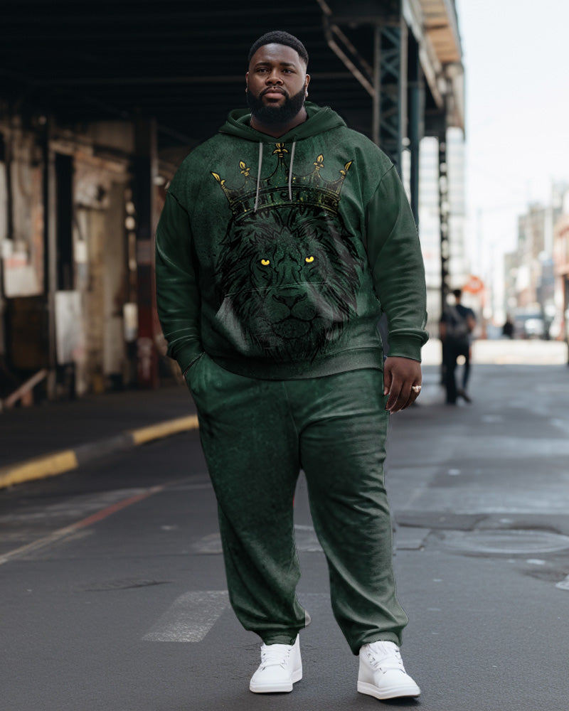 Big & Tall Green Streetwear Hoodie Sweatpants Set for big men view 1