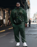 Big & Tall Green Streetwear Hoodie Sweatpants Set for big men view 1