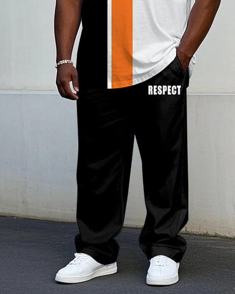 Big & Tall Black White Streetwear T-Shirt Pants Set for big men view 3