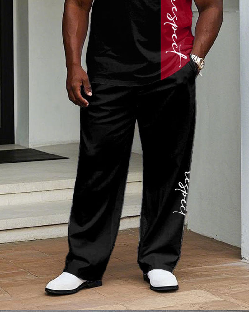 Big & Tall Black Colorblock T-Shirt Pants Set for big men view 3
