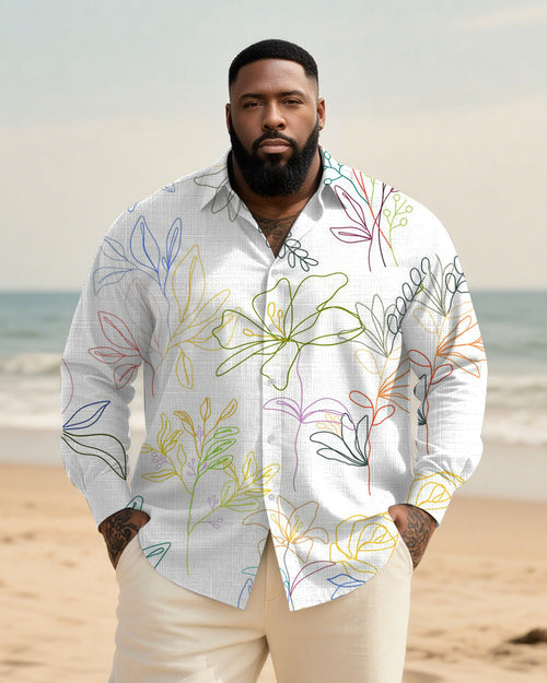 Big & Tall Graphic Floral Patchwork Long Sleeve Shirt for big men view 1