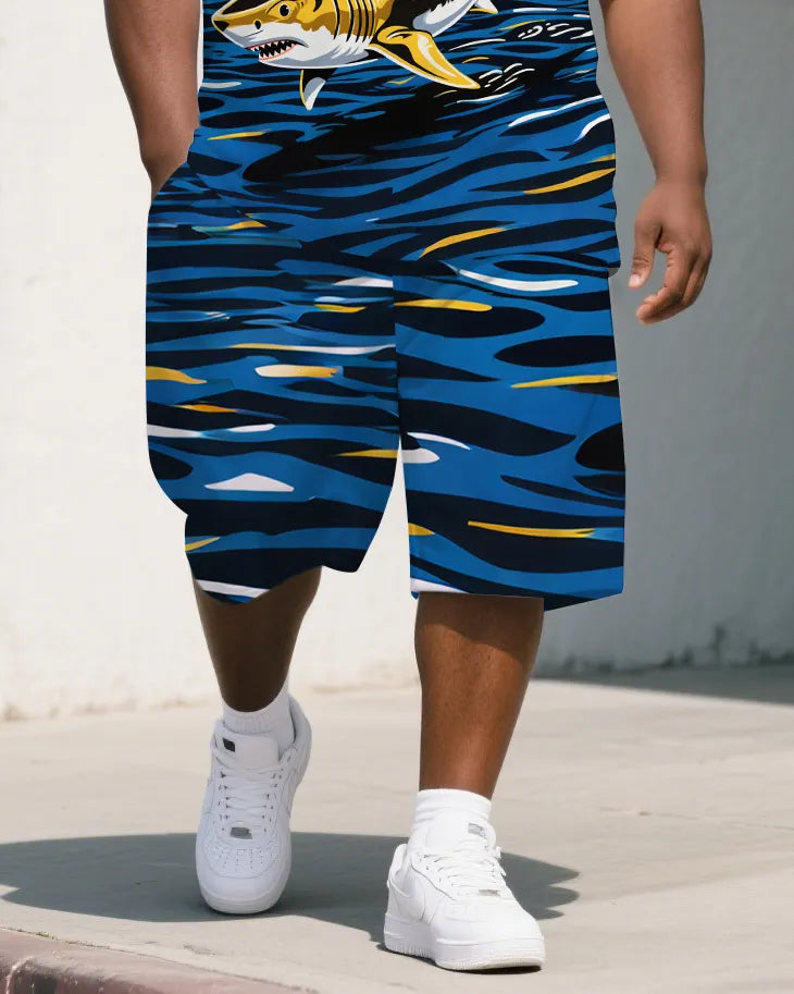 Big & Tall Graffiti Streetwear Polo Shorts Set for big men view 3