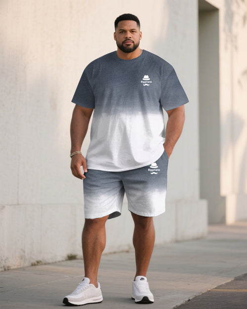 Big & Tall White Gray Gradient T-Shirt Shorts Set for big men view 1