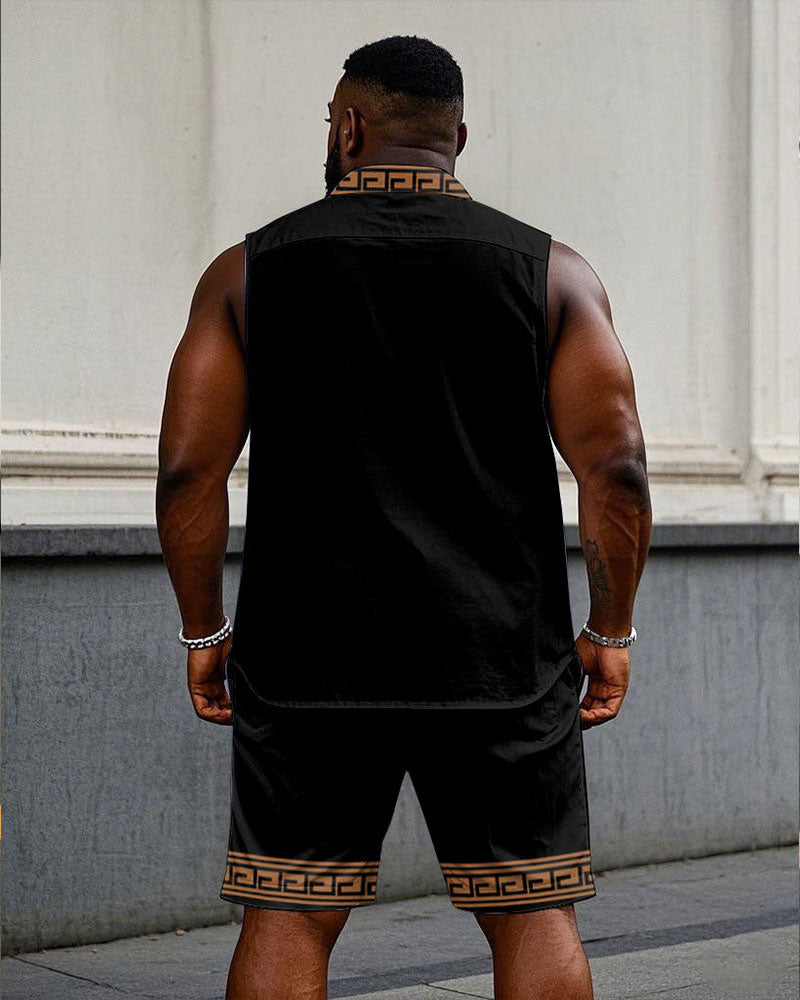Big & Tall Graphic Patchwork T-Shirt Shorts Set for big men view 4