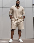 Big & Tall Business Casual Vintage T-Shirt Shorts Set for big men view 1