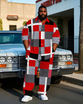 Big & Tall Plaid T-Shirt Pants Set for big men view 1