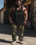Big & Tall Green Graphic Camouflage Vest Pants Set for big men view 1