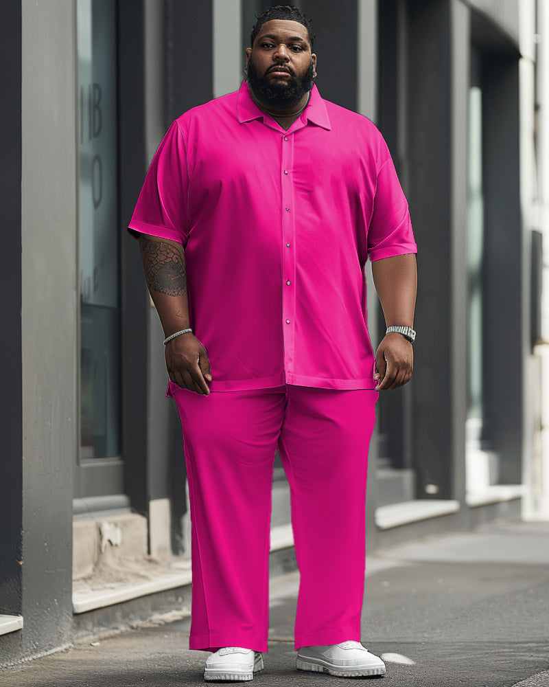 Big & Tall Red Solid Color T-Shirt Pants Set for big men view 1