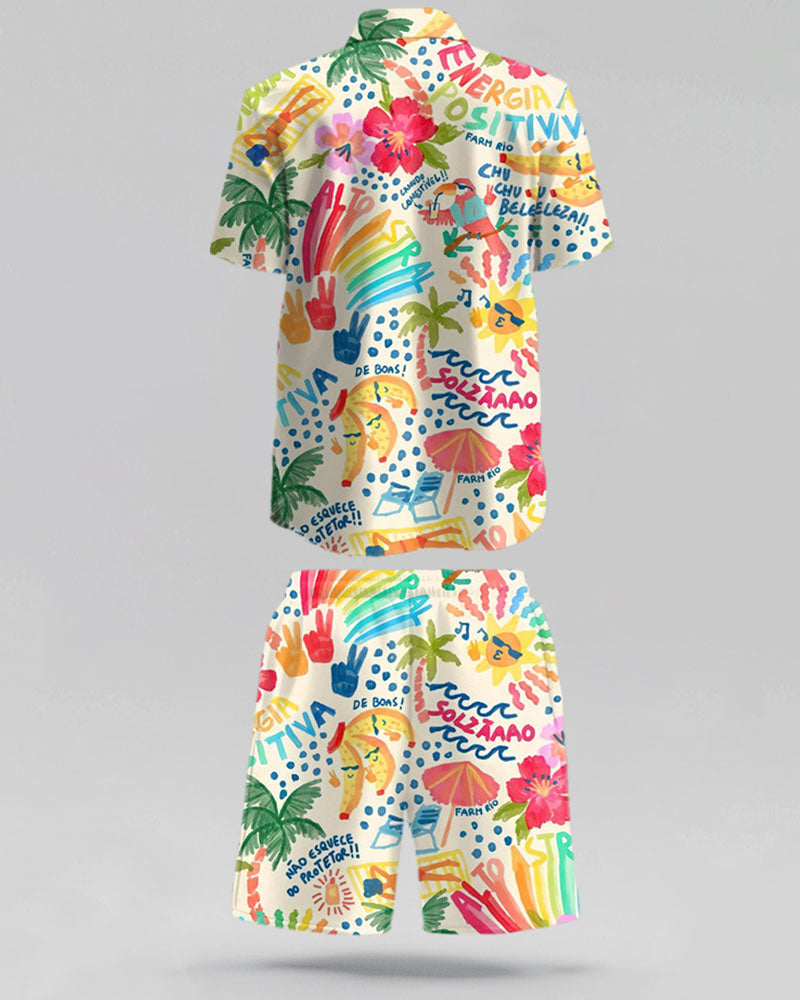 Big & Tall Hawaiian Graphic T-Shirt Shorts Set for big men view 4