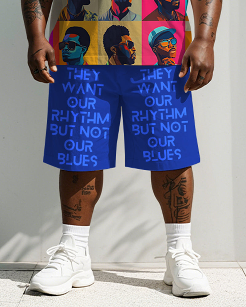 Big & Tall Colorblock Graphic T-Shirt Shorts Set for big men view 3